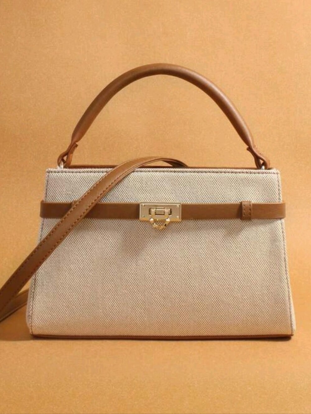 BRAND NEW ** Classic Top-Handle Canvas Satchel in Beige and Tan